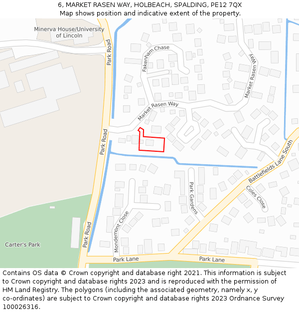 6, MARKET RASEN WAY, HOLBEACH, SPALDING, PE12 7QX: Location map and indicative extent of plot