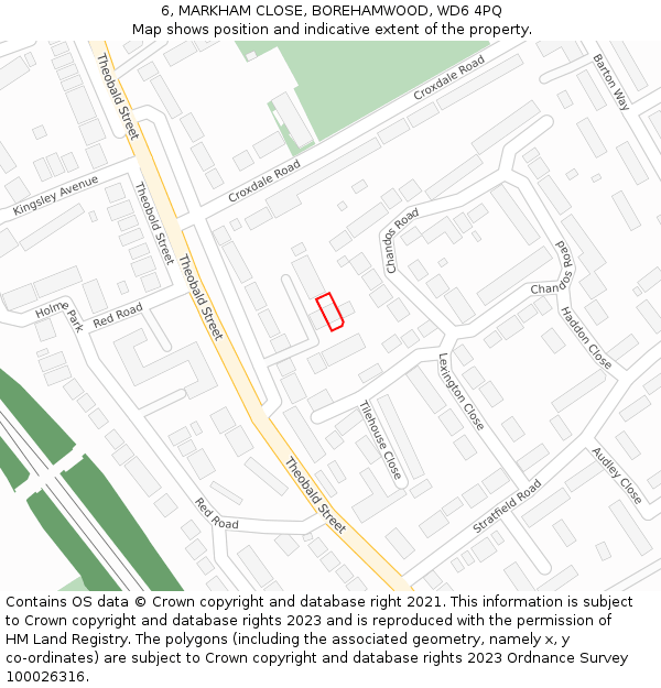 6, MARKHAM CLOSE, BOREHAMWOOD, WD6 4PQ: Location map and indicative extent of plot