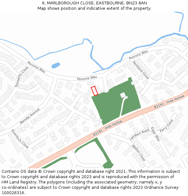 6, MARLBOROUGH CLOSE, EASTBOURNE, BN23 8AN: Location map and indicative extent of plot