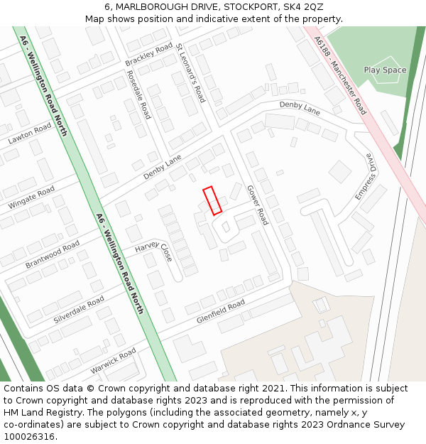 6, MARLBOROUGH DRIVE, STOCKPORT, SK4 2QZ: Location map and indicative extent of plot