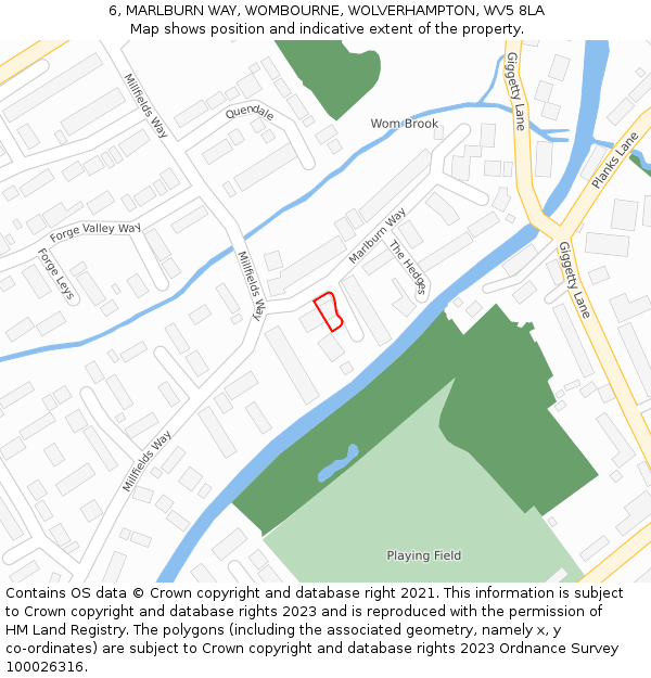 6, MARLBURN WAY, WOMBOURNE, WOLVERHAMPTON, WV5 8LA: Location map and indicative extent of plot