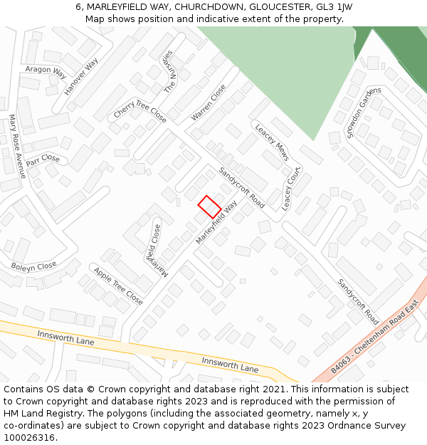 6, MARLEYFIELD WAY, CHURCHDOWN, GLOUCESTER, GL3 1JW: Location map and indicative extent of plot