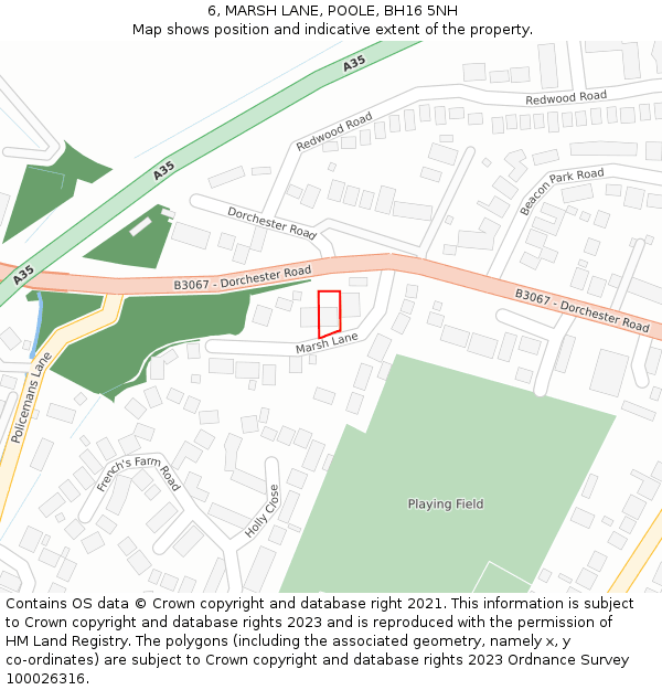 6, MARSH LANE, POOLE, BH16 5NH: Location map and indicative extent of plot