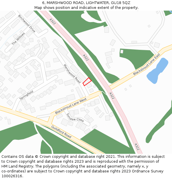 6, MARSHWOOD ROAD, LIGHTWATER, GU18 5QZ: Location map and indicative extent of plot