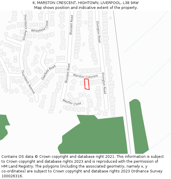 6, MARSTON CRESCENT, HIGHTOWN, LIVERPOOL, L38 9AW: Location map and indicative extent of plot