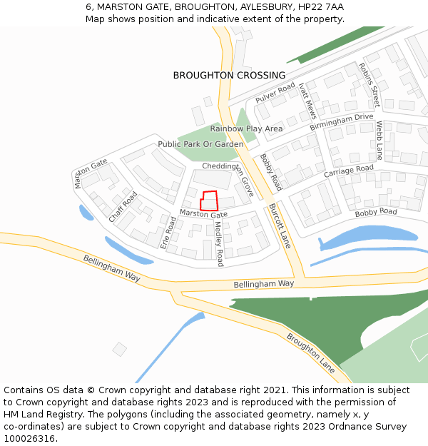 6, MARSTON GATE, BROUGHTON, AYLESBURY, HP22 7AA: Location map and indicative extent of plot