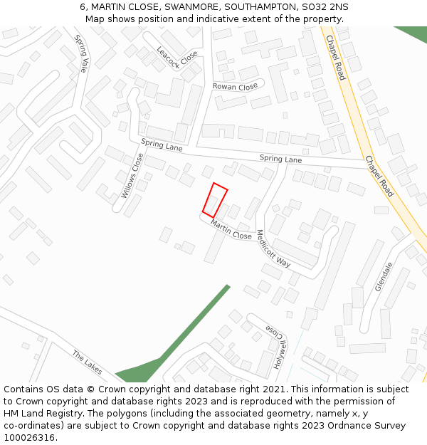 6, MARTIN CLOSE, SWANMORE, SOUTHAMPTON, SO32 2NS: Location map and indicative extent of plot