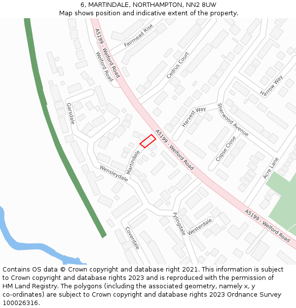 6, MARTINDALE, NORTHAMPTON, NN2 8UW: Location map and indicative extent of plot