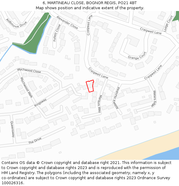 6, MARTINEAU CLOSE, BOGNOR REGIS, PO21 4BT: Location map and indicative extent of plot