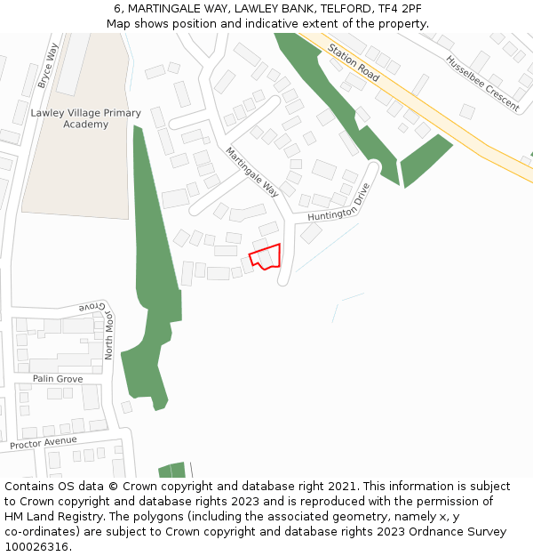 6, MARTINGALE WAY, LAWLEY BANK, TELFORD, TF4 2PF: Location map and indicative extent of plot