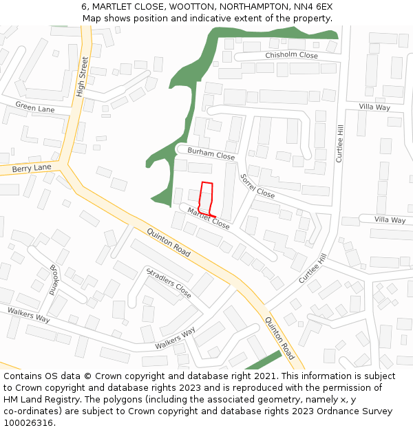 6, MARTLET CLOSE, WOOTTON, NORTHAMPTON, NN4 6EX: Location map and indicative extent of plot