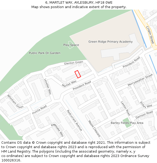 6, MARTLET WAY, AYLESBURY, HP18 0WE: Location map and indicative extent of plot