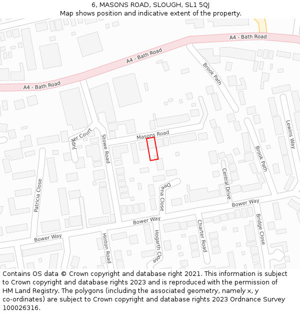 6, MASONS ROAD, SLOUGH, SL1 5QJ: Location map and indicative extent of plot