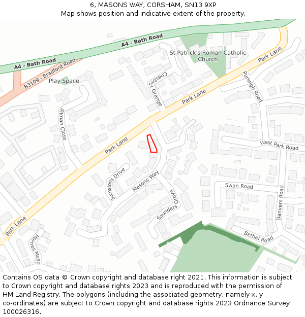 6, MASONS WAY, CORSHAM, SN13 9XP: Location map and indicative extent of plot