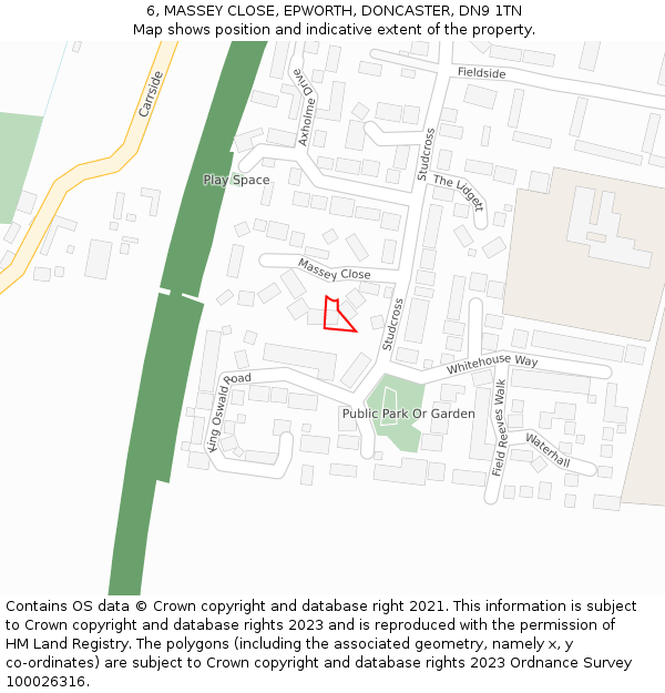 6, MASSEY CLOSE, EPWORTH, DONCASTER, DN9 1TN: Location map and indicative extent of plot