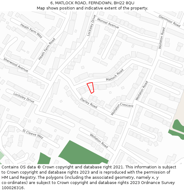 6, MATLOCK ROAD, FERNDOWN, BH22 8QU: Location map and indicative extent of plot