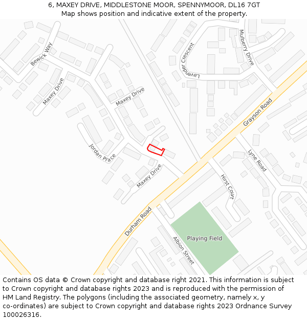 6, MAXEY DRIVE, MIDDLESTONE MOOR, SPENNYMOOR, DL16 7GT: Location map and indicative extent of plot