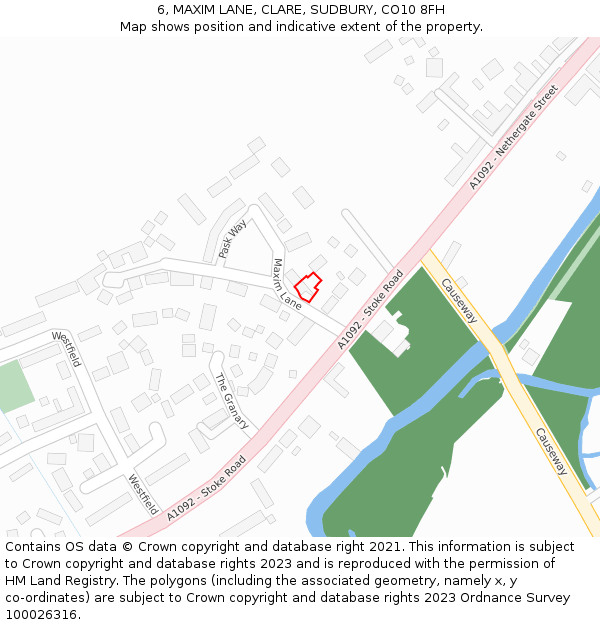 6, MAXIM LANE, CLARE, SUDBURY, CO10 8FH: Location map and indicative extent of plot