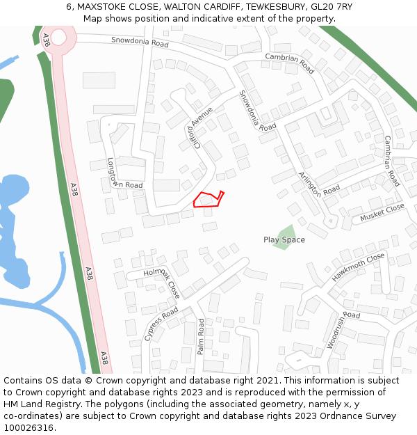 6, MAXSTOKE CLOSE, WALTON CARDIFF, TEWKESBURY, GL20 7RY: Location map and indicative extent of plot
