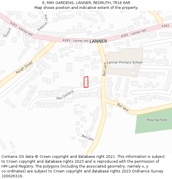 6, MAY GARDENS, LANNER, REDRUTH, TR16 6AR: Location map and indicative extent of plot