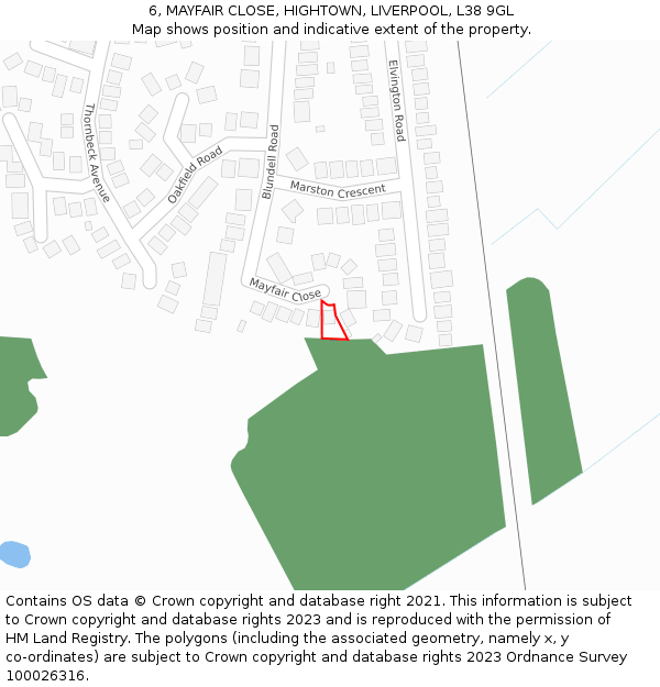 6, MAYFAIR CLOSE, HIGHTOWN, LIVERPOOL, L38 9GL: Location map and indicative extent of plot