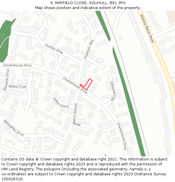 6, MAYFIELD CLOSE, SOLIHULL, B91 3FN: Location map and indicative extent of plot