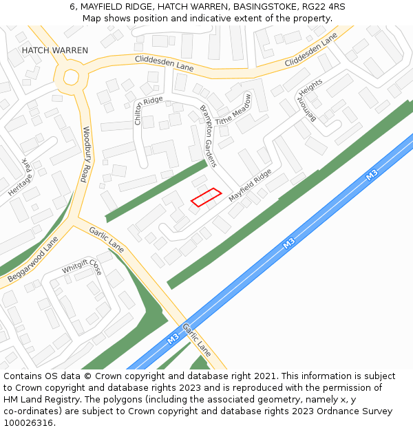 6, MAYFIELD RIDGE, HATCH WARREN, BASINGSTOKE, RG22 4RS: Location map and indicative extent of plot