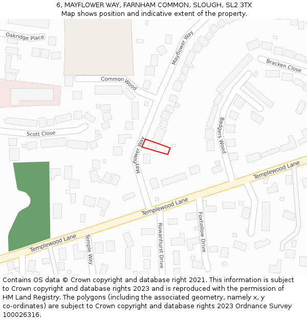 6, MAYFLOWER WAY, FARNHAM COMMON, SLOUGH, SL2 3TX: Location map and indicative extent of plot