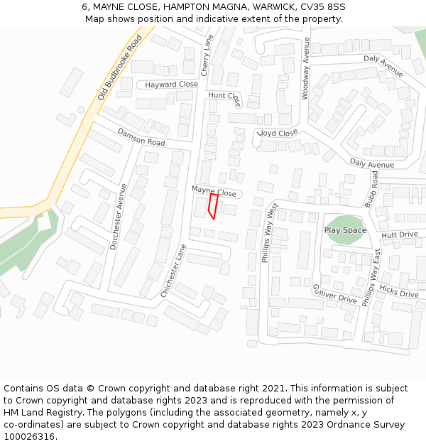 6, MAYNE CLOSE, HAMPTON MAGNA, WARWICK, CV35 8SS: Location map and indicative extent of plot