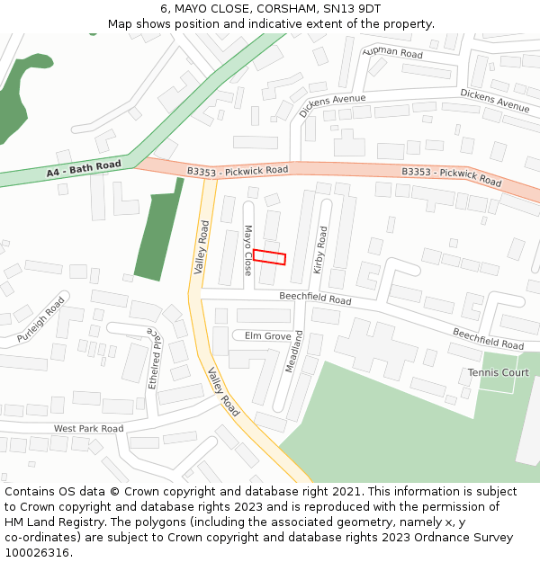 6, MAYO CLOSE, CORSHAM, SN13 9DT: Location map and indicative extent of plot