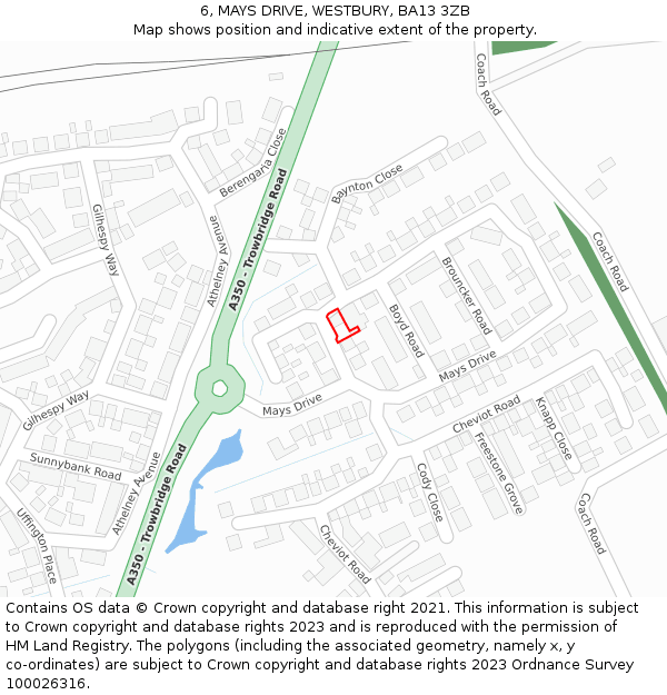 6, MAYS DRIVE, WESTBURY, BA13 3ZB: Location map and indicative extent of plot