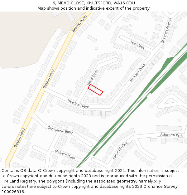6, MEAD CLOSE, KNUTSFORD, WA16 0DU: Location map and indicative extent of plot