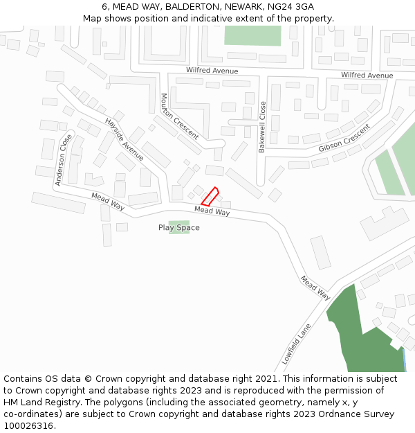 6, MEAD WAY, BALDERTON, NEWARK, NG24 3GA: Location map and indicative extent of plot