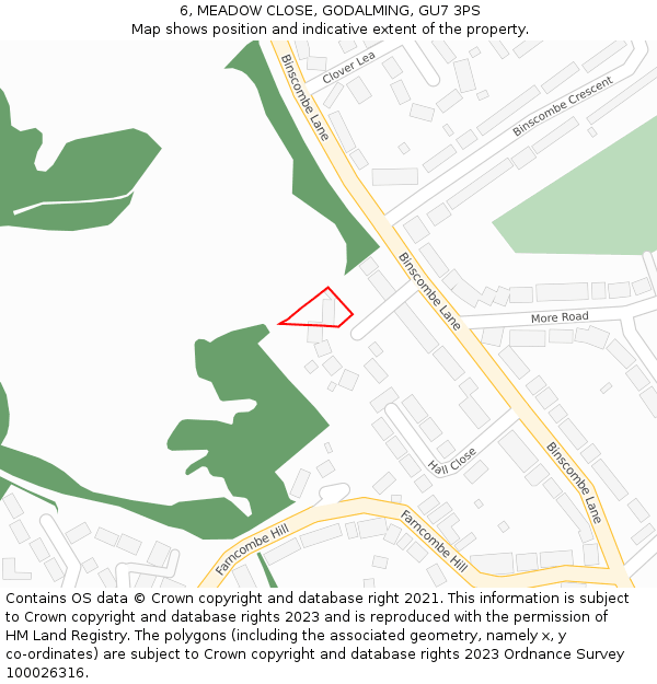 6, MEADOW CLOSE, GODALMING, GU7 3PS: Location map and indicative extent of plot