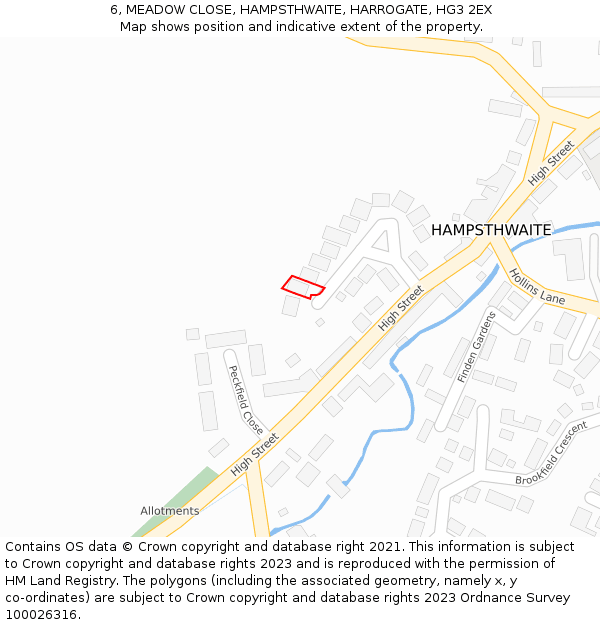 6, MEADOW CLOSE, HAMPSTHWAITE, HARROGATE, HG3 2EX: Location map and indicative extent of plot