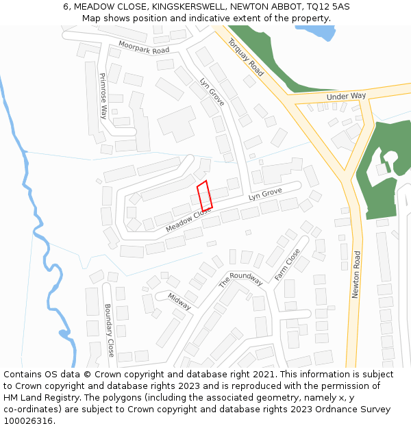 6, MEADOW CLOSE, KINGSKERSWELL, NEWTON ABBOT, TQ12 5AS: Location map and indicative extent of plot