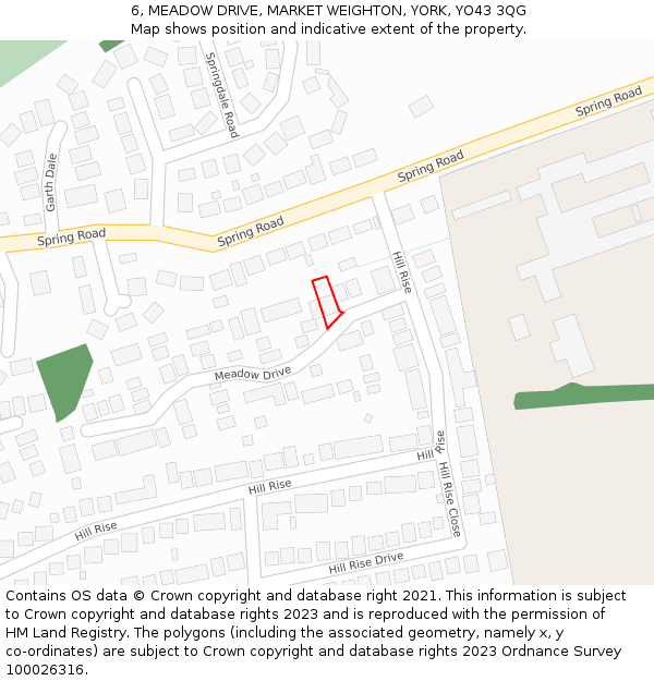 6, MEADOW DRIVE, MARKET WEIGHTON, YORK, YO43 3QG: Location map and indicative extent of plot