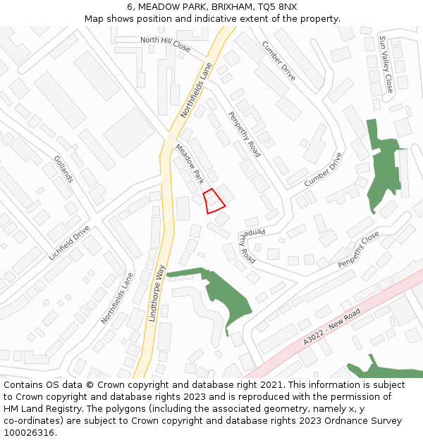 6, MEADOW PARK, BRIXHAM, TQ5 8NX: Location map and indicative extent of plot