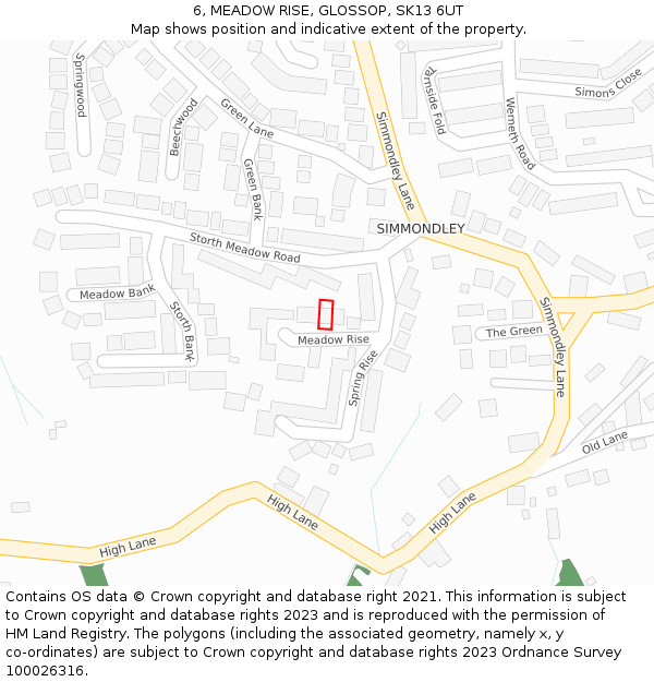 6, MEADOW RISE, GLOSSOP, SK13 6UT: Location map and indicative extent of plot