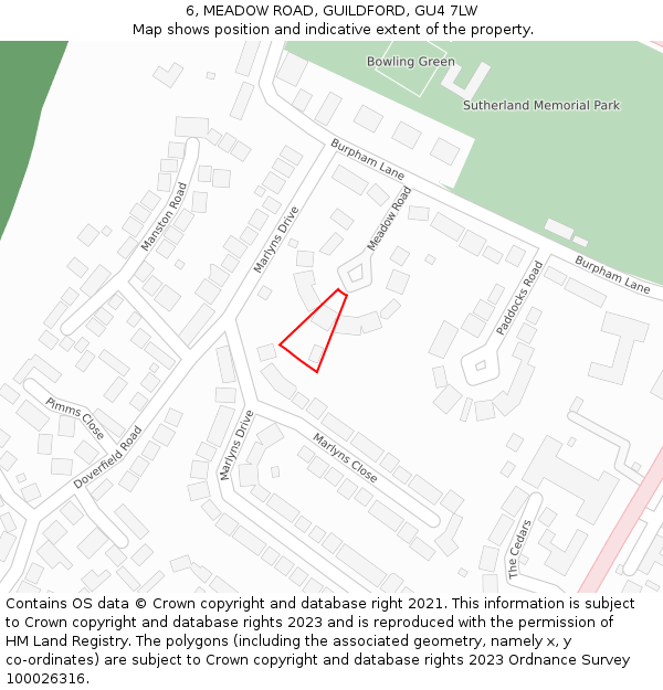 6, MEADOW ROAD, GUILDFORD, GU4 7LW: Location map and indicative extent of plot