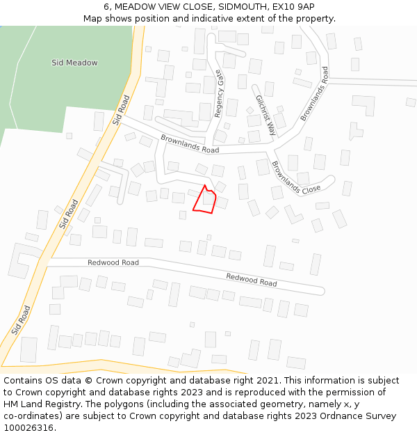 6, MEADOW VIEW CLOSE, SIDMOUTH, EX10 9AP: Location map and indicative extent of plot