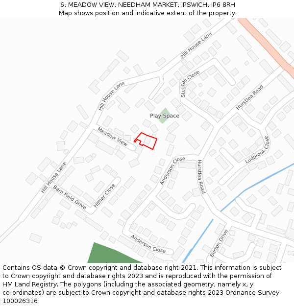 6, MEADOW VIEW, NEEDHAM MARKET, IPSWICH, IP6 8RH: Location map and indicative extent of plot