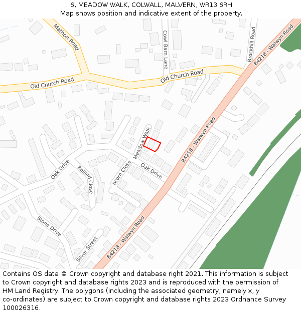 6, MEADOW WALK, COLWALL, MALVERN, WR13 6RH: Location map and indicative extent of plot