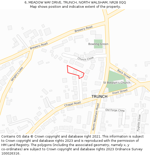 6, MEADOW WAY DRIVE, TRUNCH, NORTH WALSHAM, NR28 0QQ: Location map and indicative extent of plot