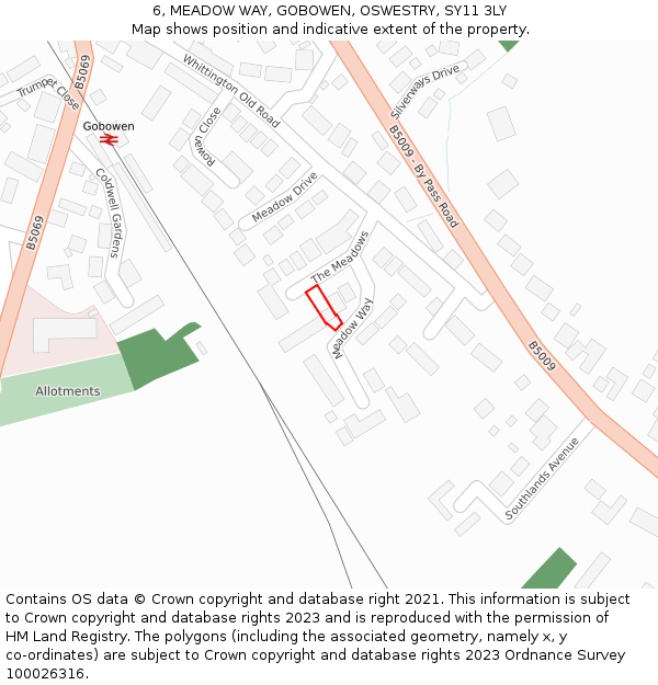 6, MEADOW WAY, GOBOWEN, OSWESTRY, SY11 3LY: Location map and indicative extent of plot
