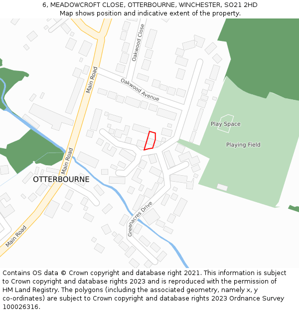 6, MEADOWCROFT CLOSE, OTTERBOURNE, WINCHESTER, SO21 2HD: Location map and indicative extent of plot