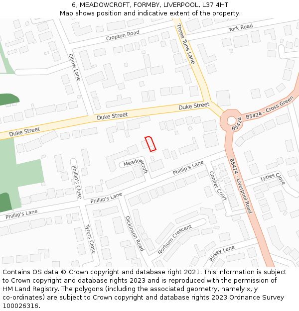 6, MEADOWCROFT, FORMBY, LIVERPOOL, L37 4HT: Location map and indicative extent of plot