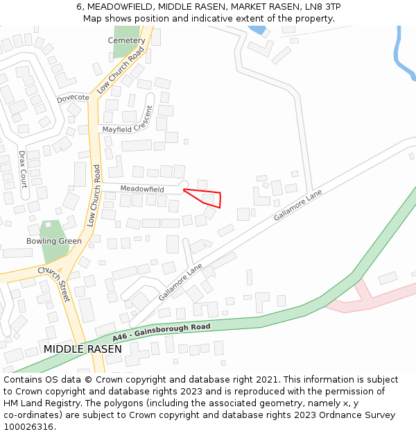 6, MEADOWFIELD, MIDDLE RASEN, MARKET RASEN, LN8 3TP: Location map and indicative extent of plot