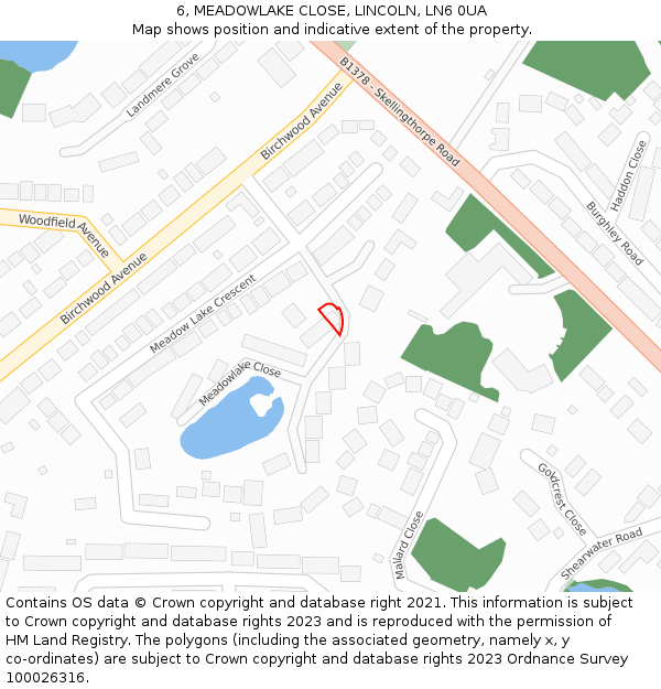 6, MEADOWLAKE CLOSE, LINCOLN, LN6 0UA: Location map and indicative extent of plot
