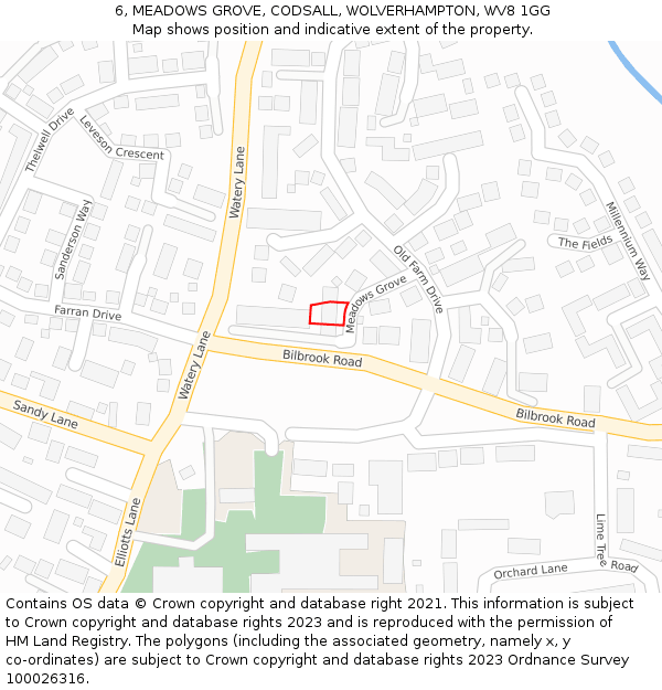 6, MEADOWS GROVE, CODSALL, WOLVERHAMPTON, WV8 1GG: Location map and indicative extent of plot